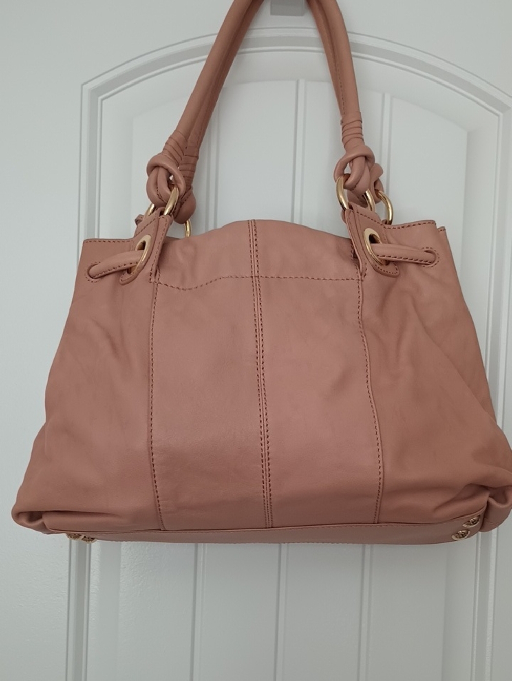 Michael Kors Blush Tan Soft Leather Knot Shoulder Tote - Picture 15 of 16